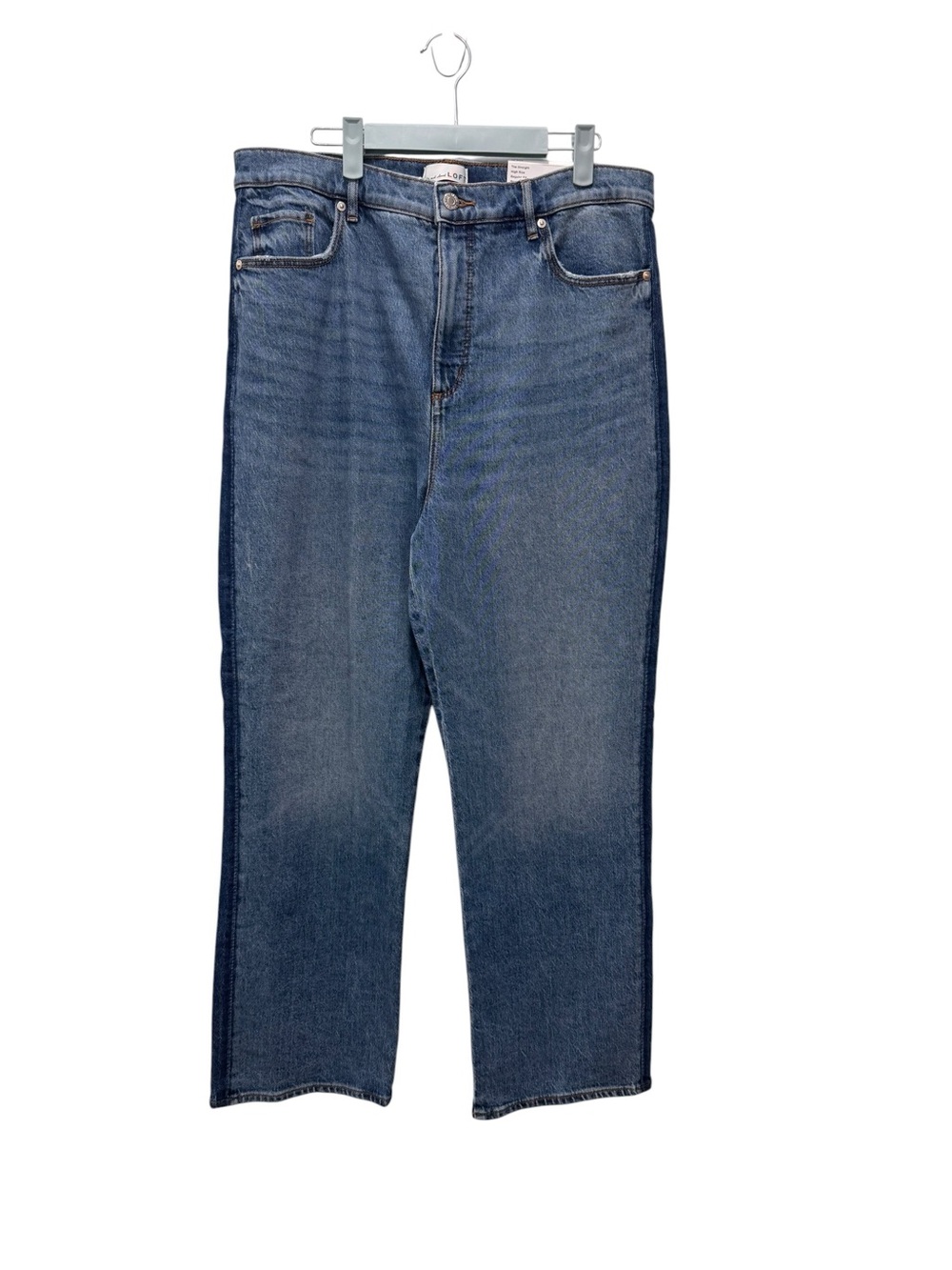 LOFT Blue Straight-Leg High Rise Jeans. Size 32. NWT. Sides are darker denim - Picture 2 of 10